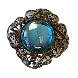 Vintage Czech Glass & Enamel Brooch (A1686)